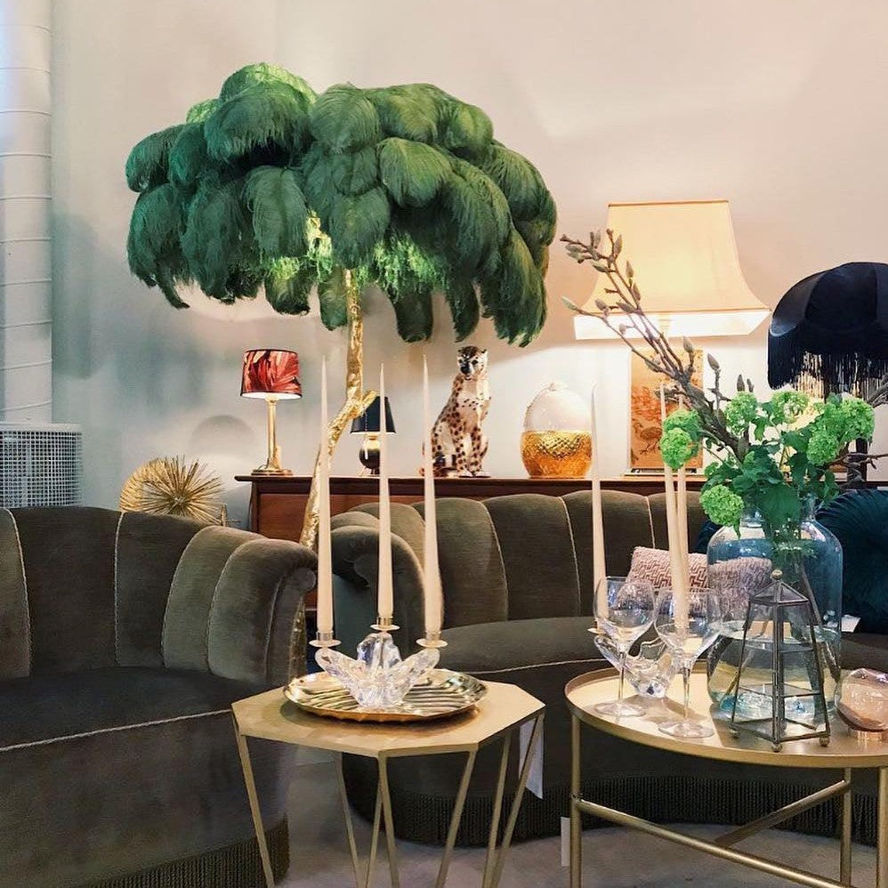 Brass Floor Lamp With Ostrich Feather Lighting Lobby