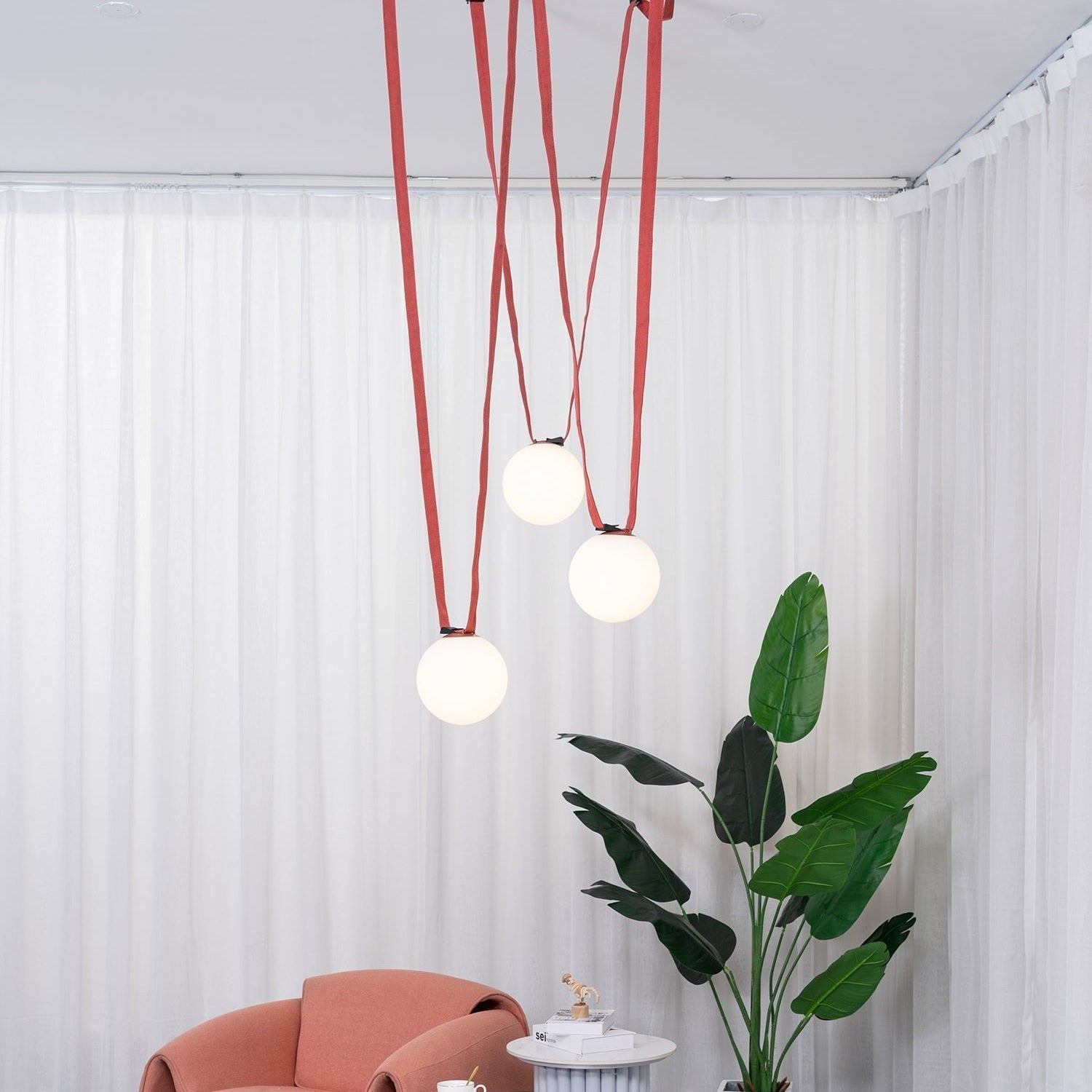 Artistic Pendant Ceiling Light With Multiple Straps Lighting Lobby