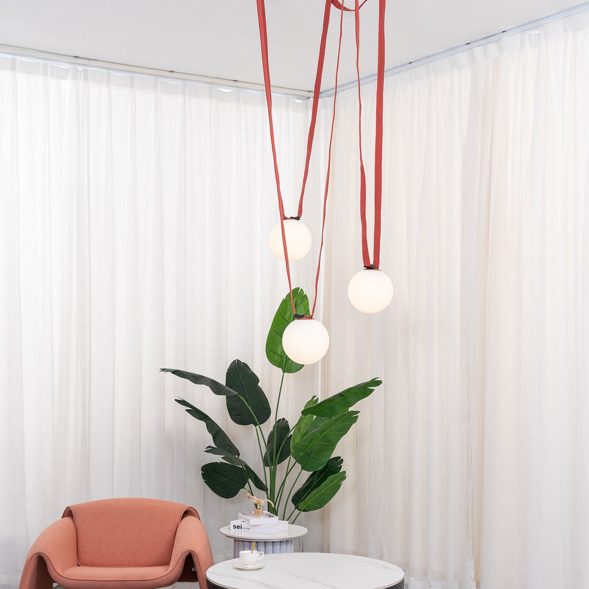 Artistic Pendant Ceiling Light With Multiple Straps Lighting Lobby