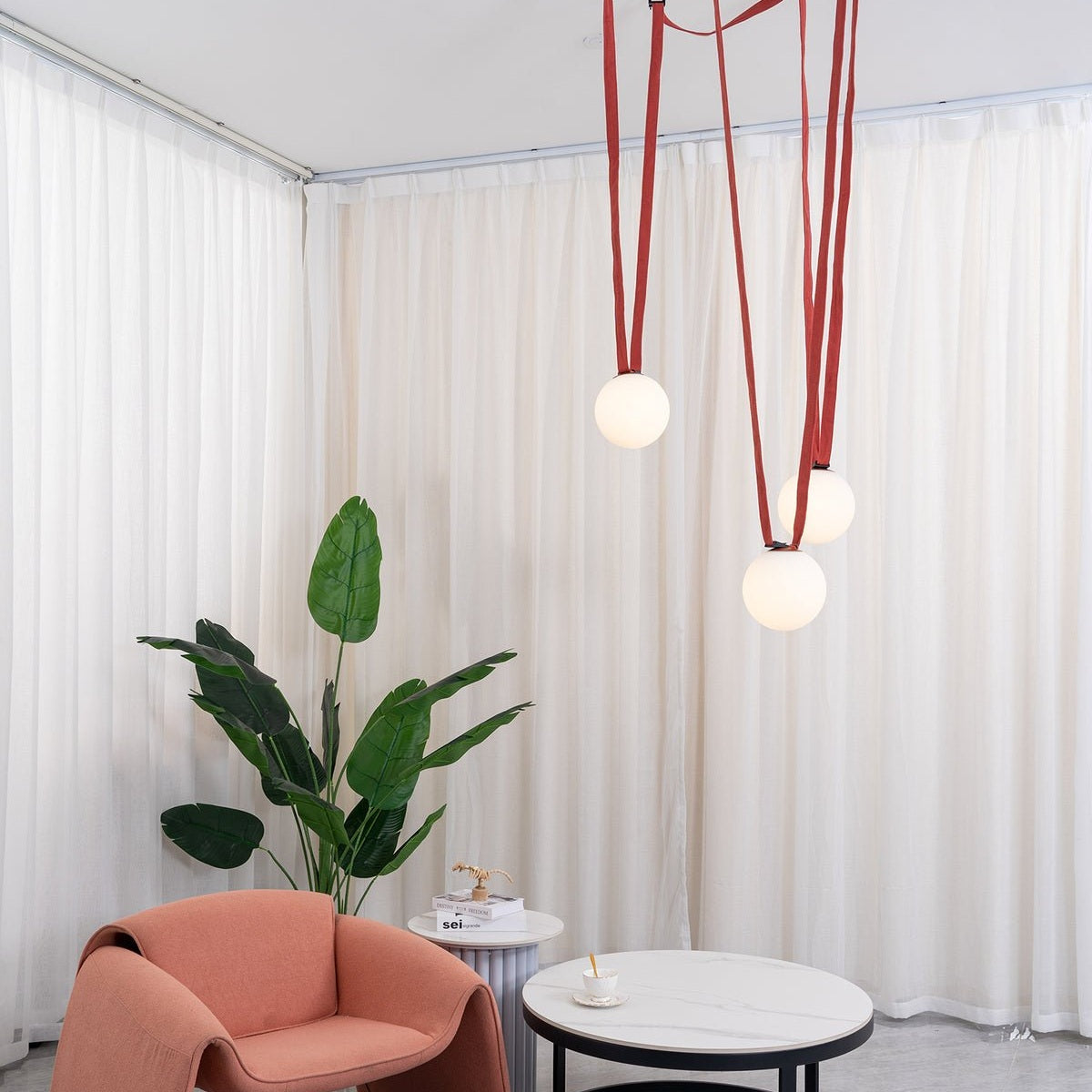 Artistic Pendant Ceiling Light With Multiple Straps Lighting Lobby