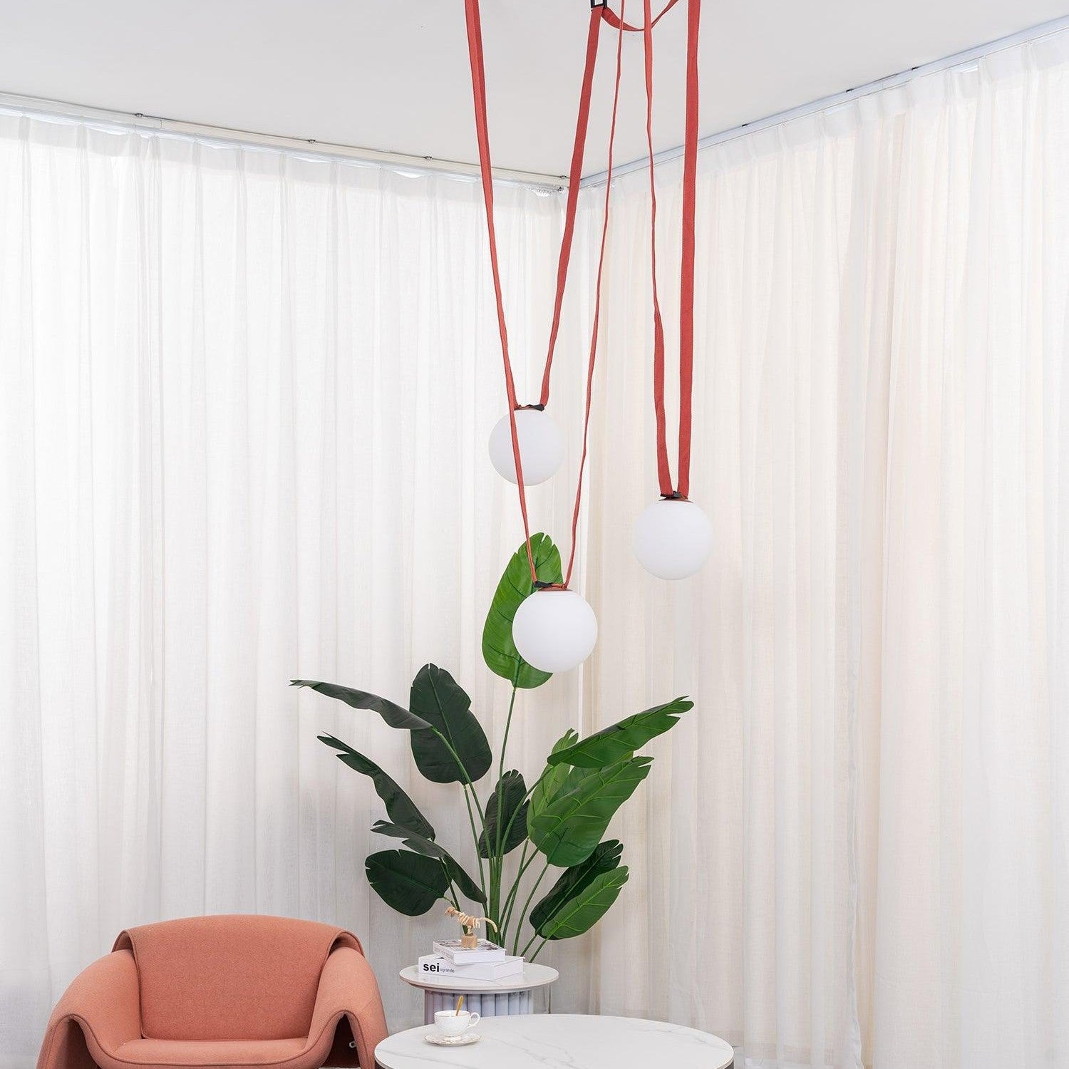 Artistic Pendant Ceiling Light With Multiple Straps Lighting Lobby