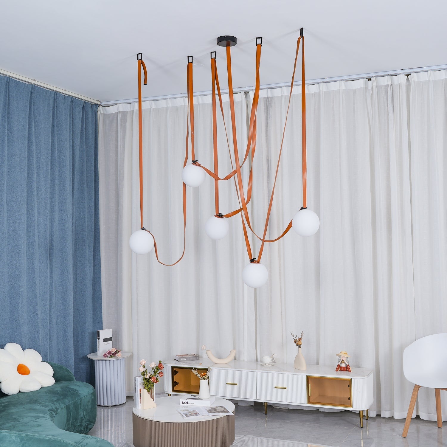 Artistic Pendant Ceiling Light With Multiple Straps Lighting Lobby