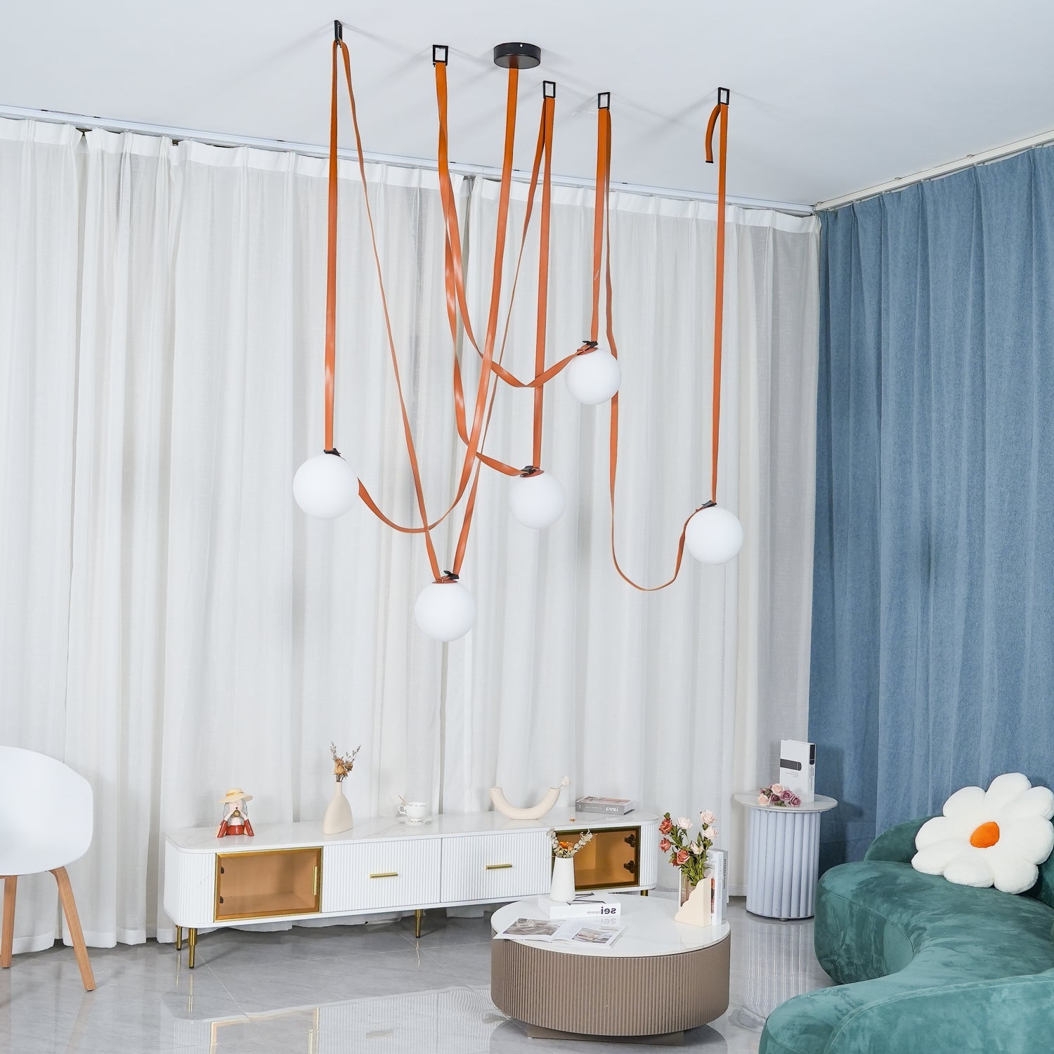 Artistic Pendant Ceiling Light With Multiple Straps Lighting Lobby