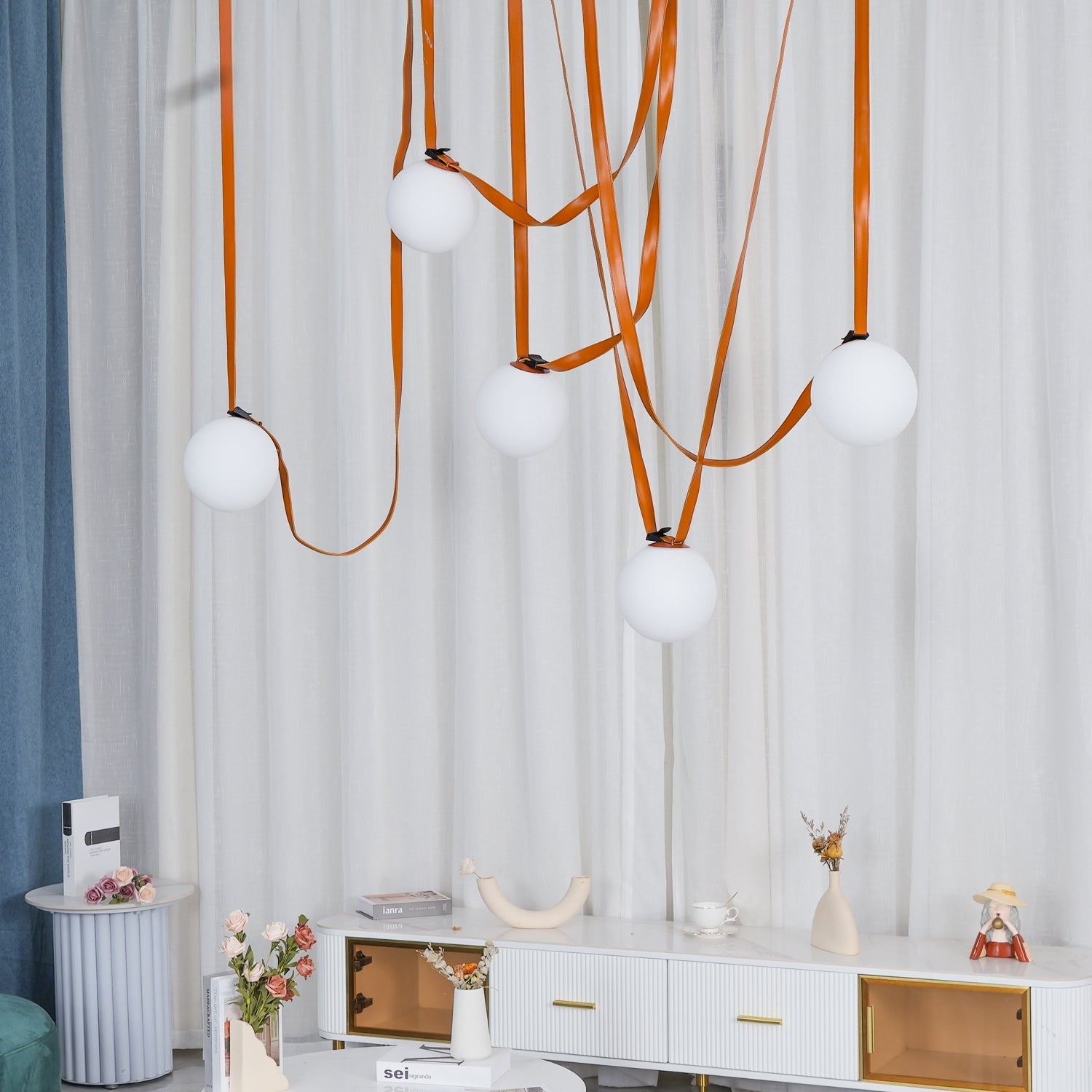Artistic Pendant Ceiling Light With Multiple Straps Lighting Lobby