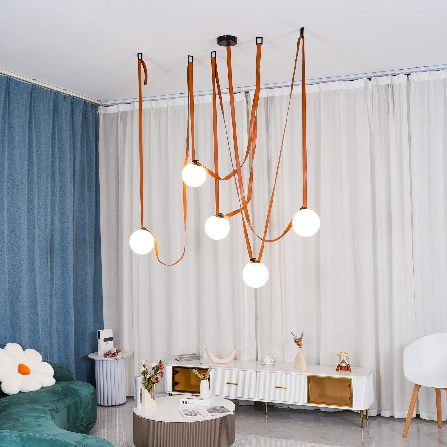 Artistic Pendant Ceiling Light With Multiple Straps Lighting Lobby
