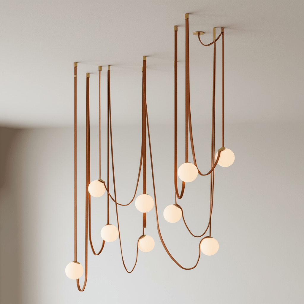 Artistic Pendant Ceiling Light With Multiple Straps Lighting Lobby