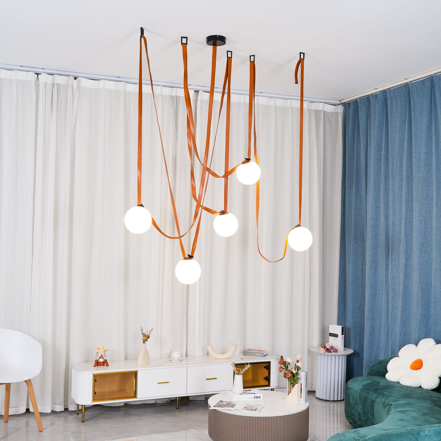 Artistic Pendant Ceiling Light With Multiple Straps Lighting Lobby
