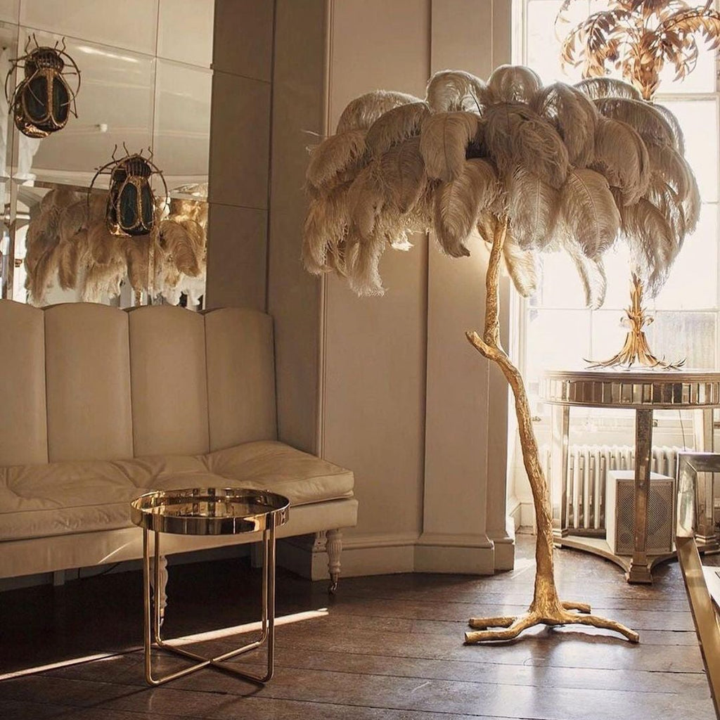 Brass Floor Lamp With Ostrich Feather Lighting Lobby