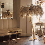Brass Floor Lamp With Ostrich Feather Lighting Lobby