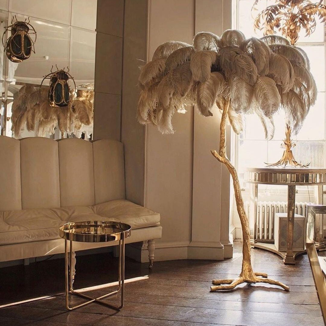 Brass Floor Lamp With Ostrich Feather Lighting Lobby