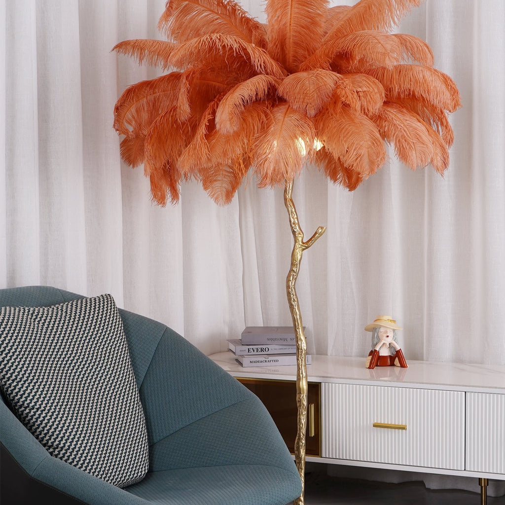Brass Floor Lamp With Ostrich Feather Lighting Lobby