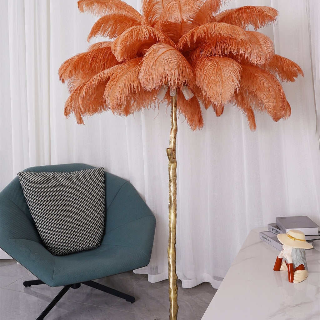 Brass Floor Lamp With Ostrich Feather Lighting Lobby