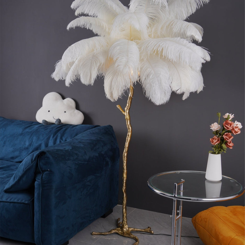 Brass Floor Lamp With Ostrich Feather Lighting Lobby
