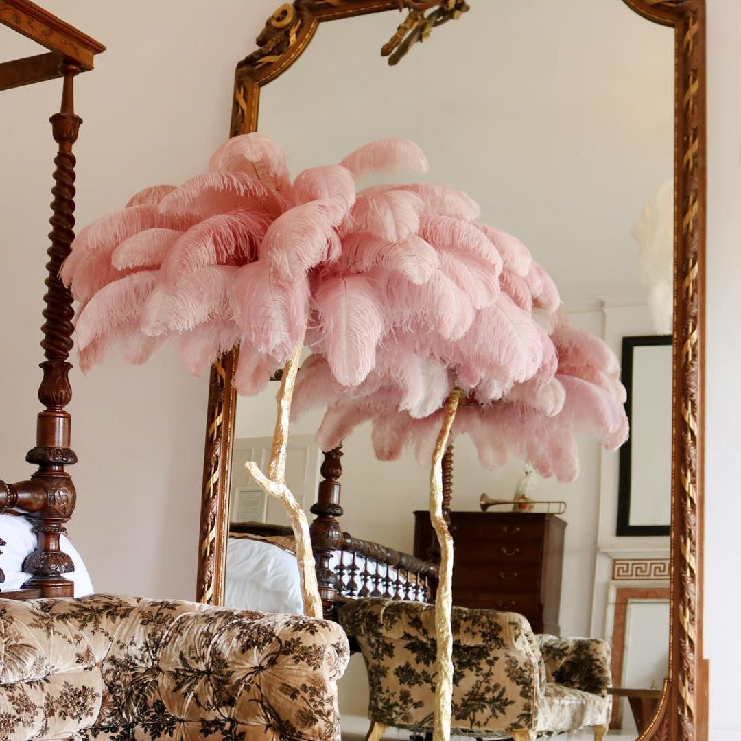Brass Floor Lamp With Ostrich Feather Lighting Lobby