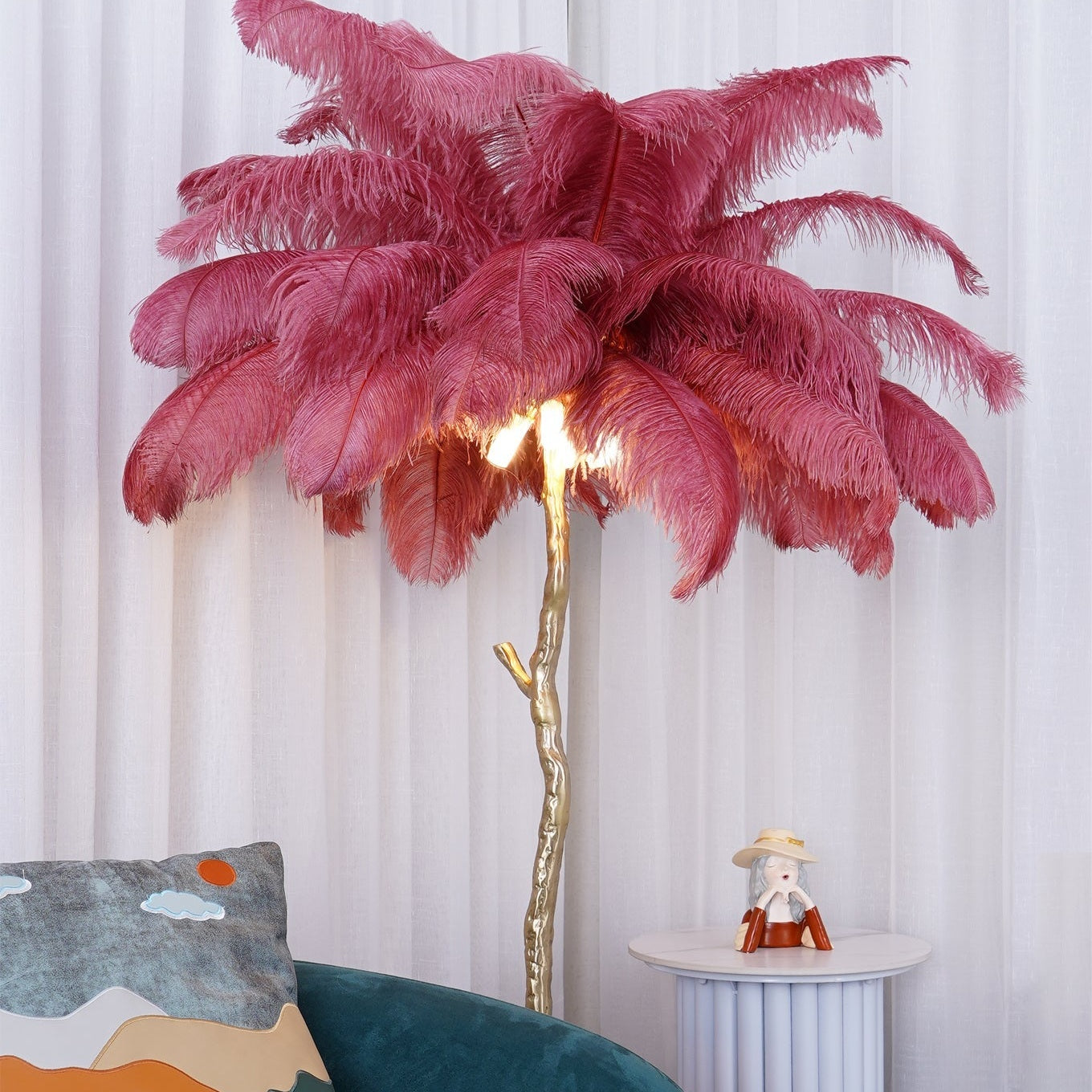 Brass Floor Lamp With Ostrich Feather Lighting Lobby