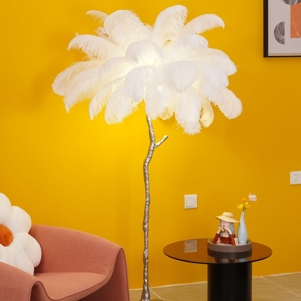 Brass Floor Lamp With Ostrich Feather Lighting Lobby