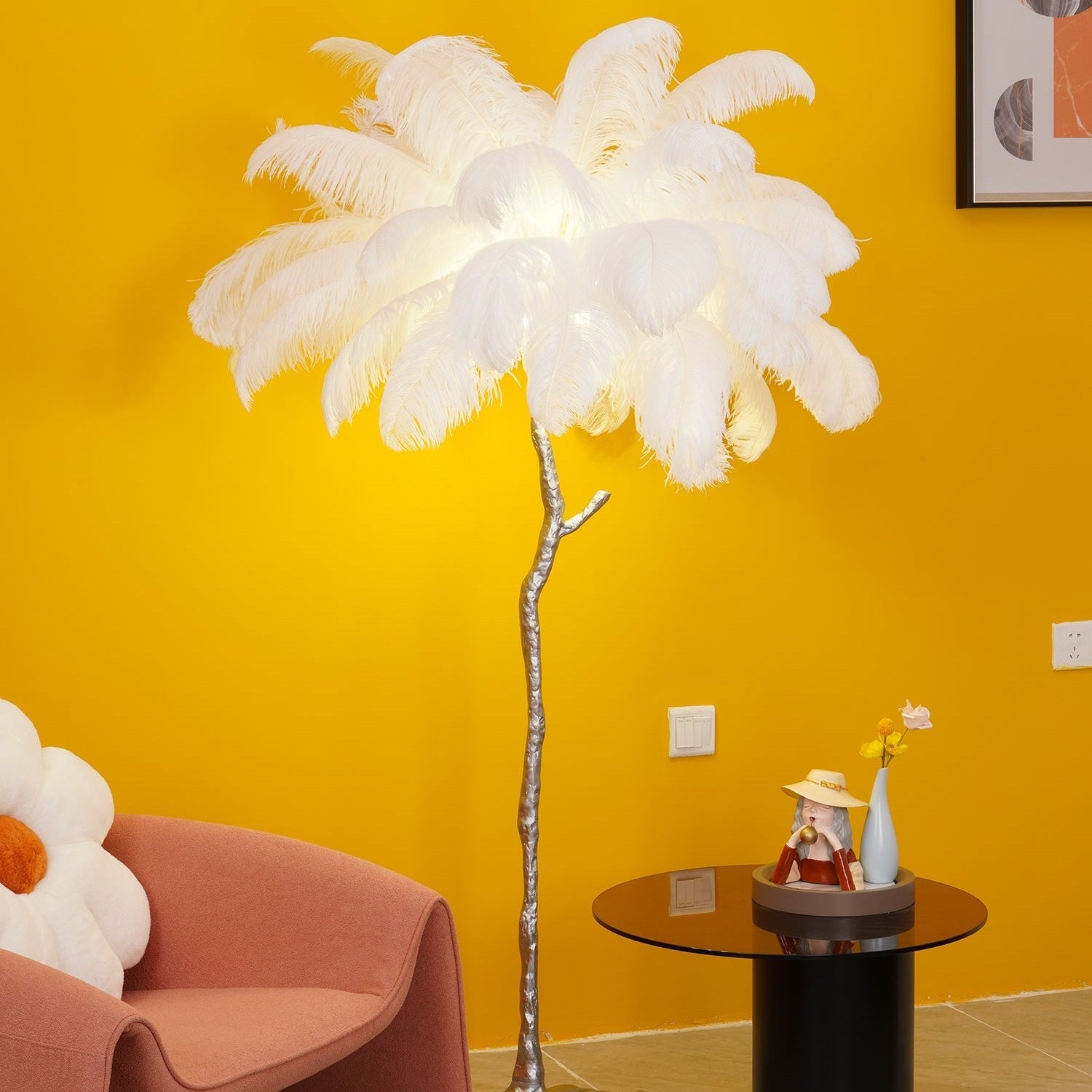 Brass Floor Lamp With Ostrich Feather Lighting Lobby