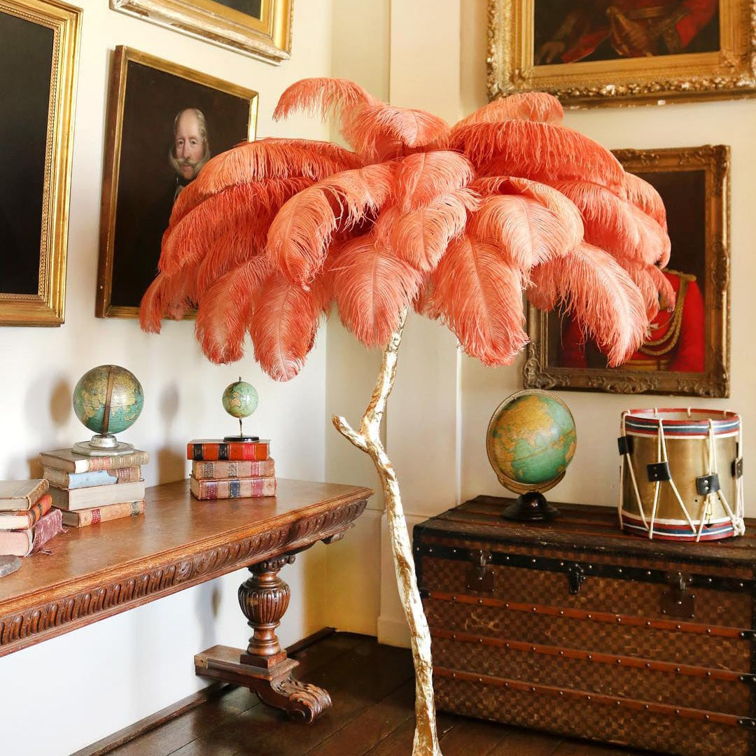 Brass Floor Lamp With Ostrich Feather Lighting Lobby