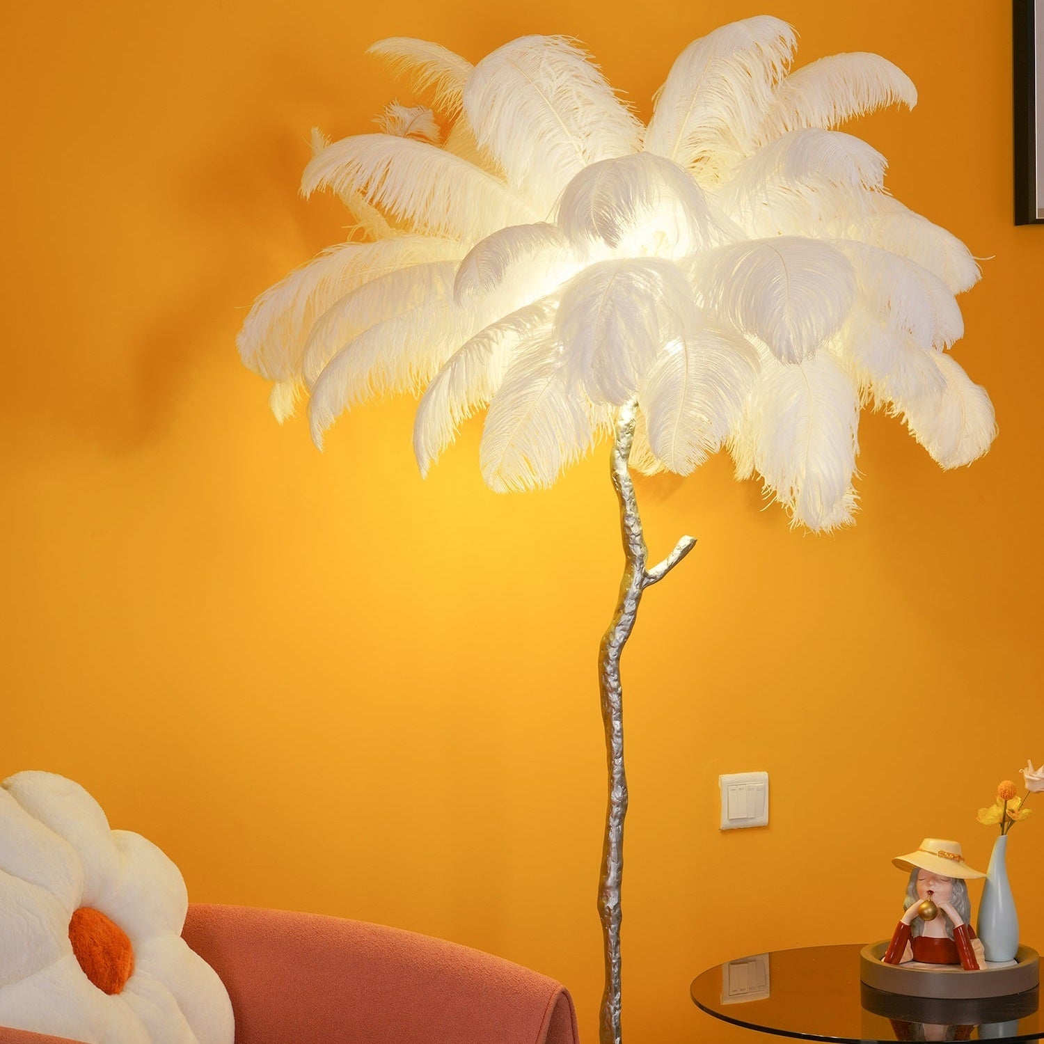 Brass Floor Lamp With Ostrich Feather Lighting Lobby