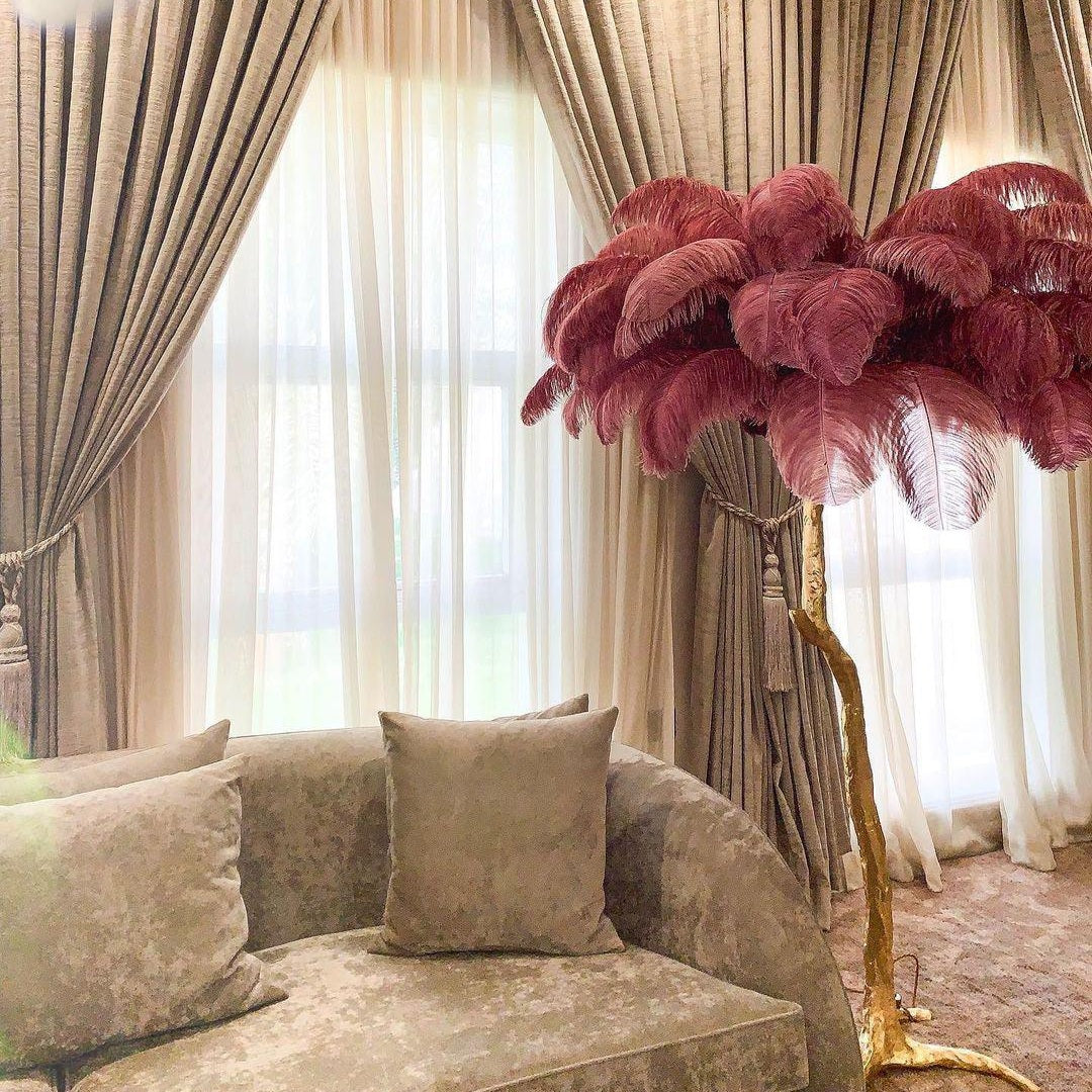 Brass Floor Lamp With Ostrich Feather Lighting Lobby