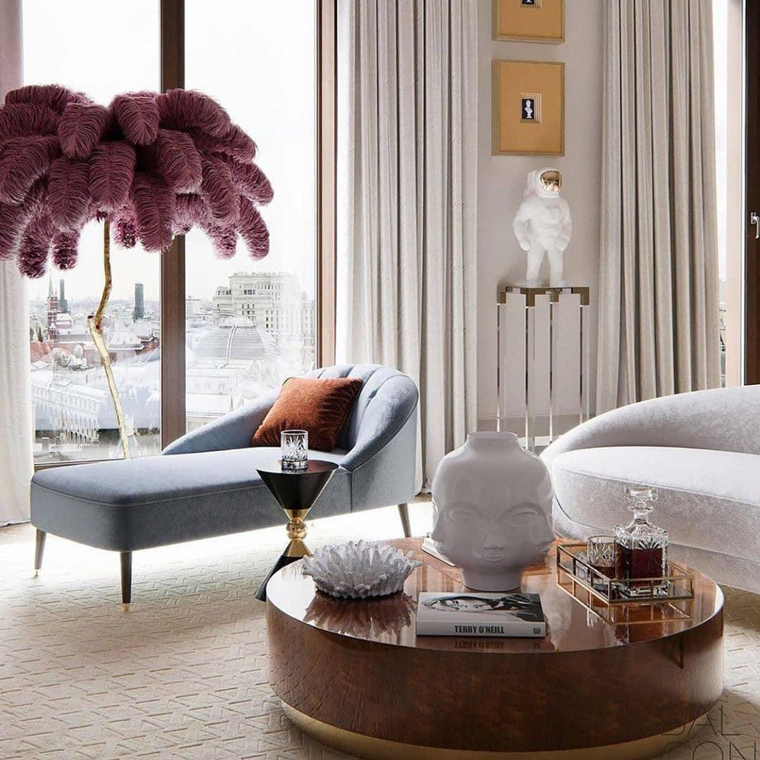 Brass Floor Lamp With Ostrich Feather Lighting Lobby