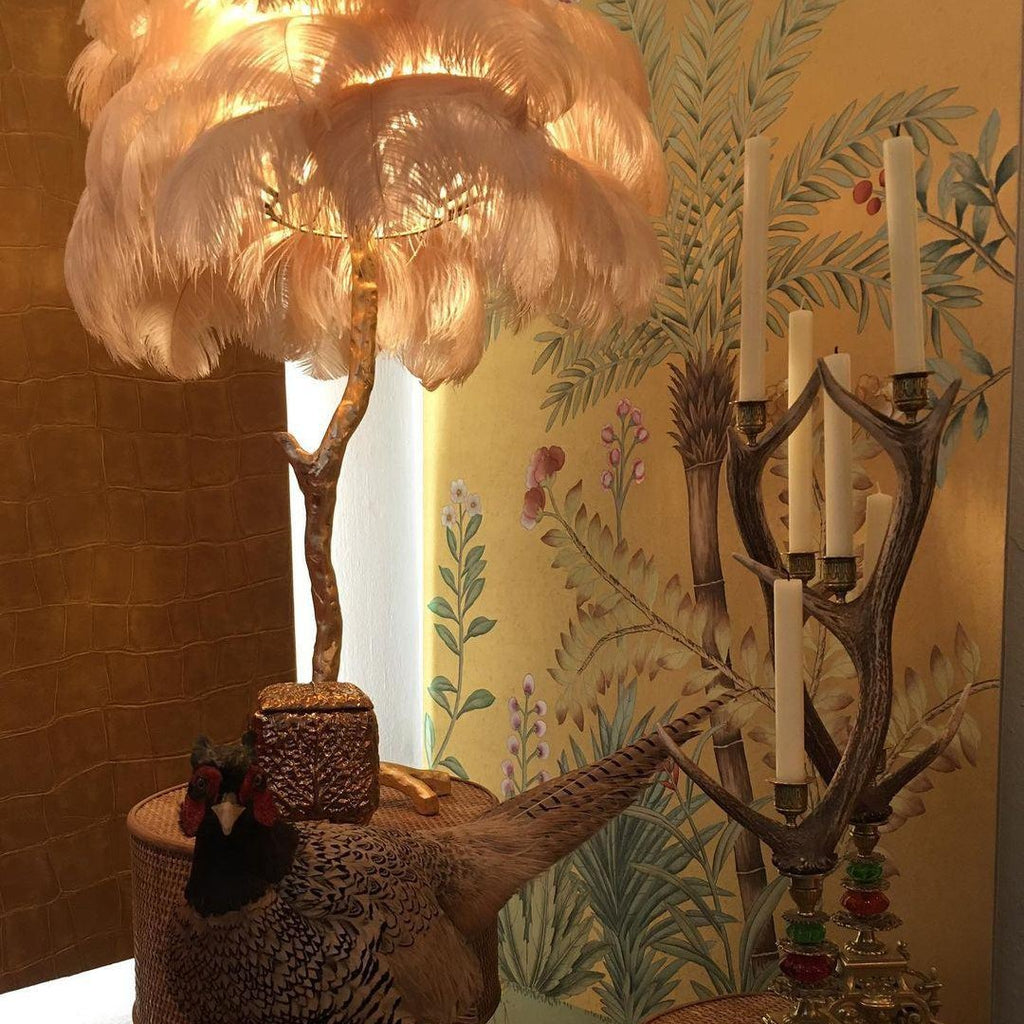 Brass Floor Lamp With Ostrich Feather Lighting Lobby