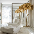 Brass Floor Lamp With Ostrich Feather Lighting Lobby