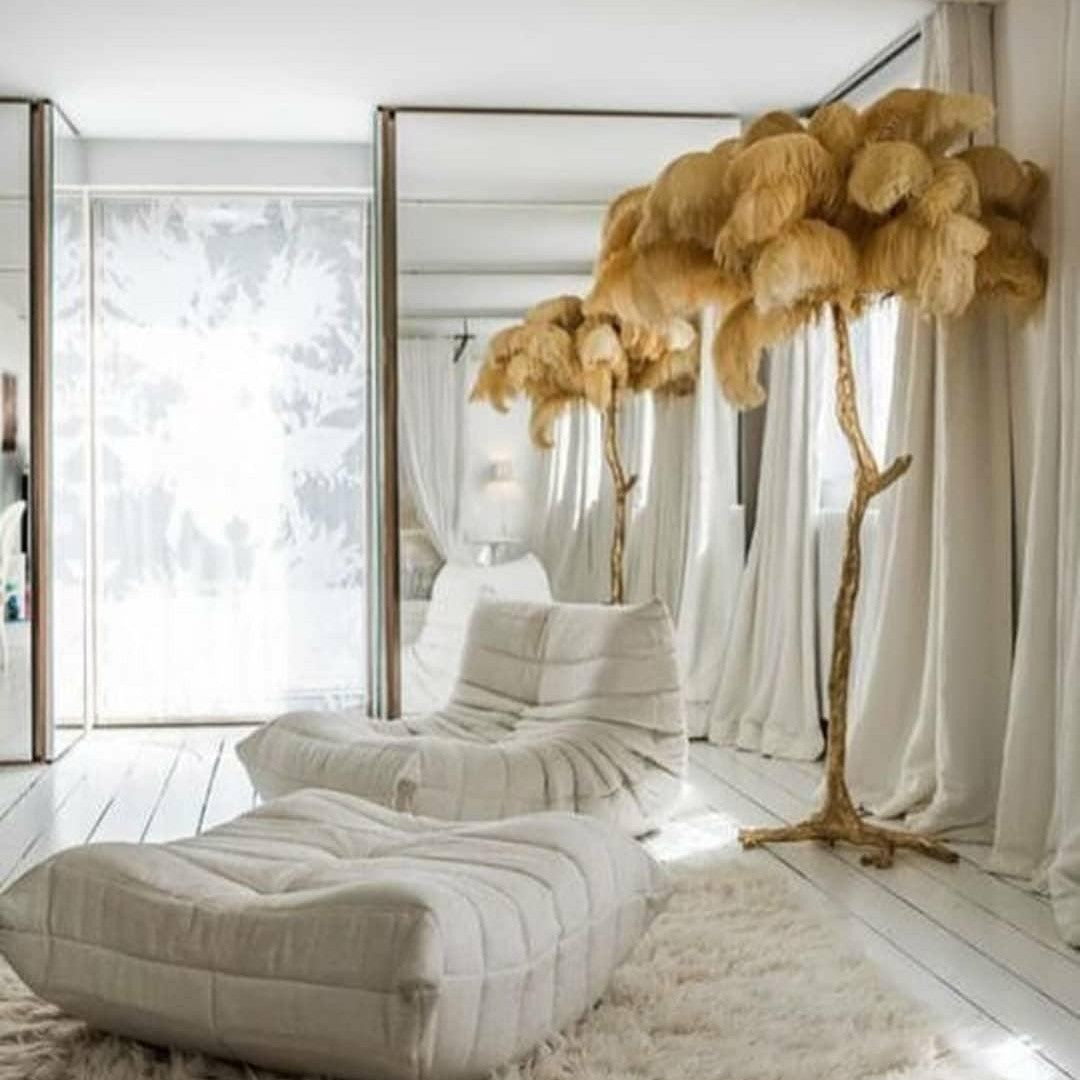 Brass Floor Lamp With Ostrich Feather Lighting Lobby