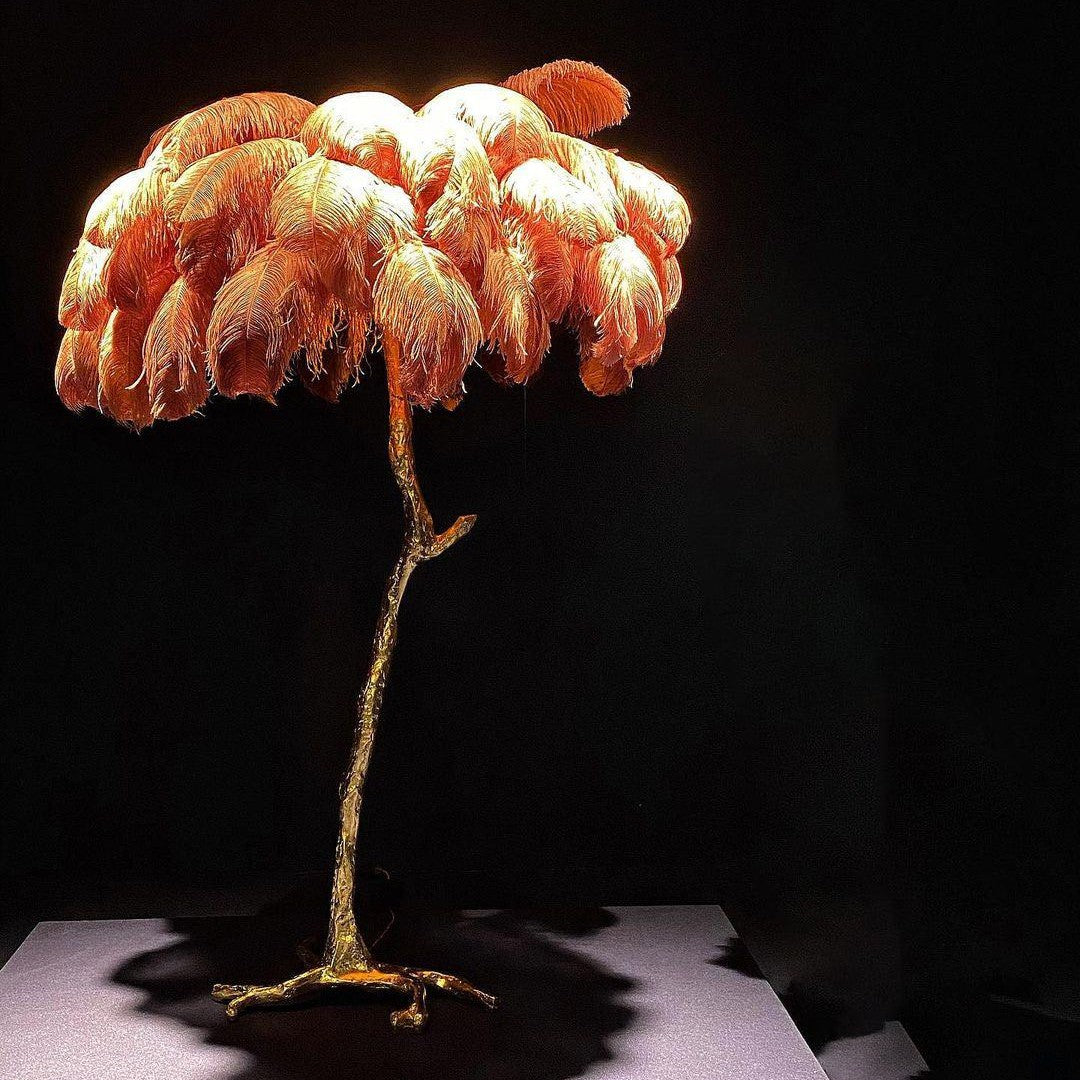 Brass Floor Lamp With Ostrich Feather Lighting Lobby