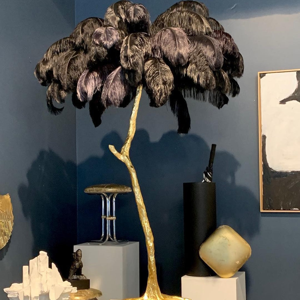 Brass Floor Lamp With Ostrich Feather Lighting Lobby