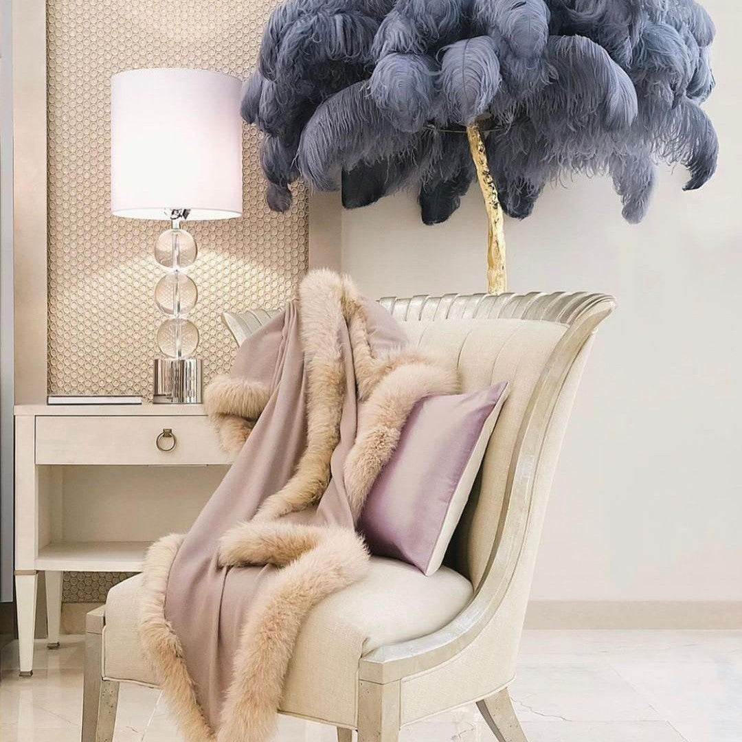 Brass Floor Lamp With Ostrich Feather Lighting Lobby