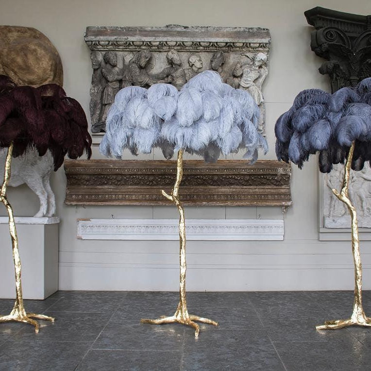 Brass Floor Lamp With Ostrich Feather Lighting Lobby