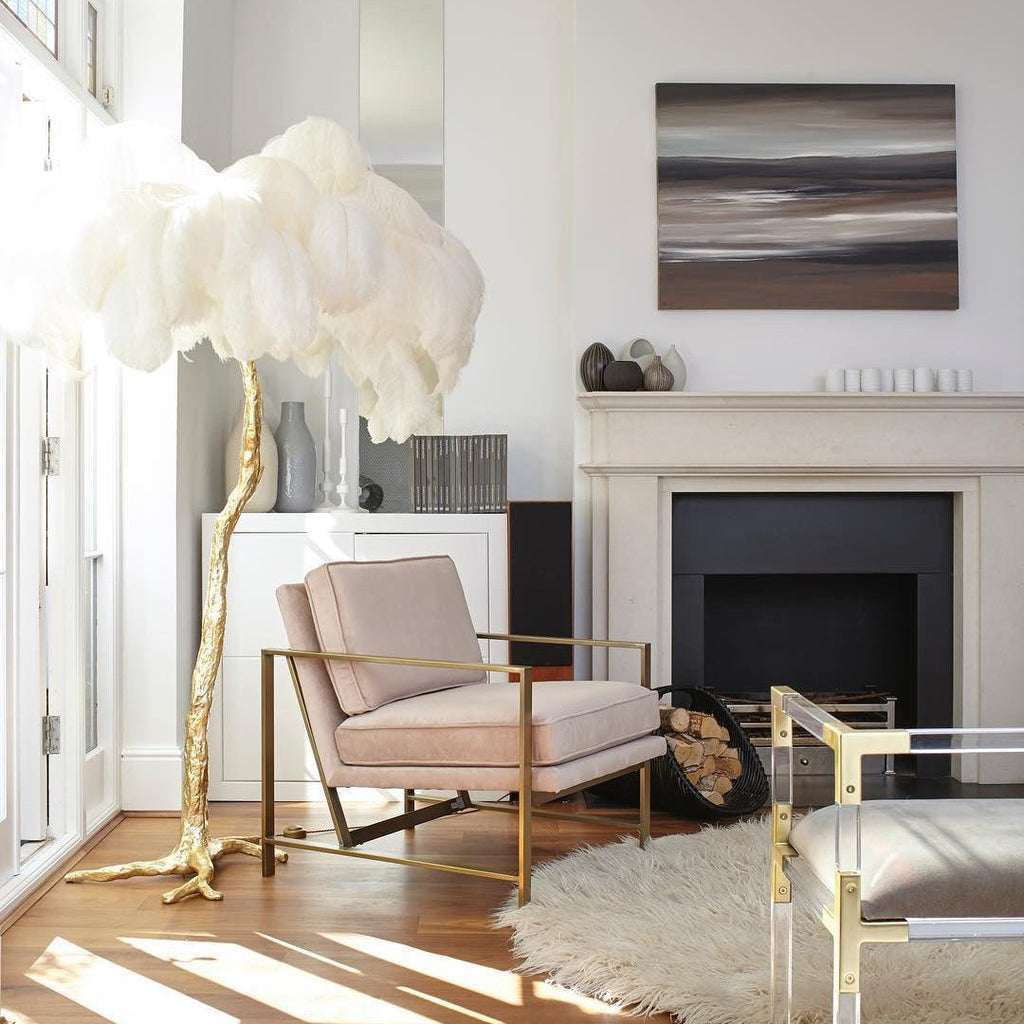 Brass Floor Lamp With Ostrich Feather Lighting Lobby