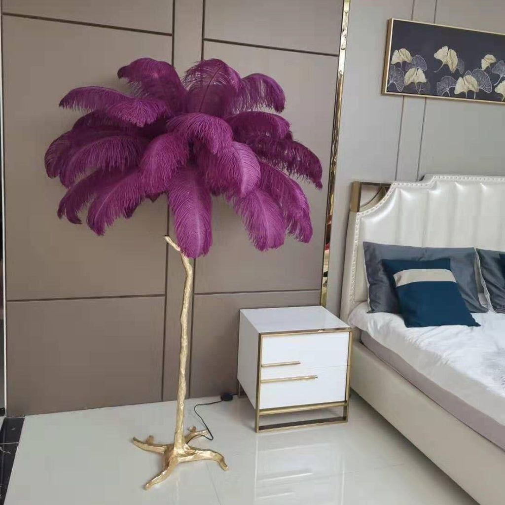 Brass Floor Lamp With Ostrich Feather Lighting Lobby