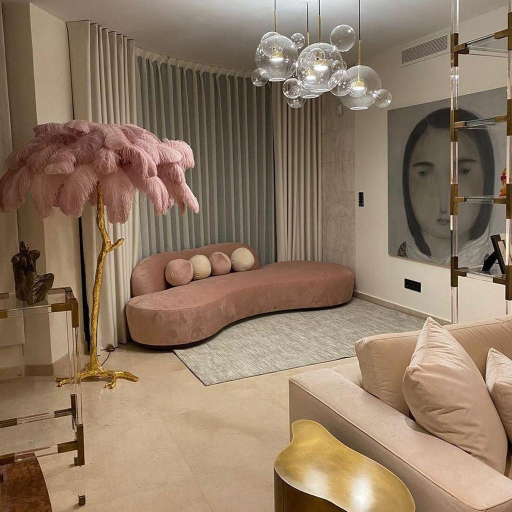 Brass Floor Lamp With Ostrich Feather Lighting Lobby