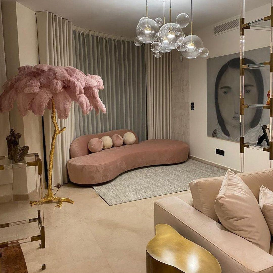 Brass Floor Lamp With Ostrich Feather Lighting Lobby