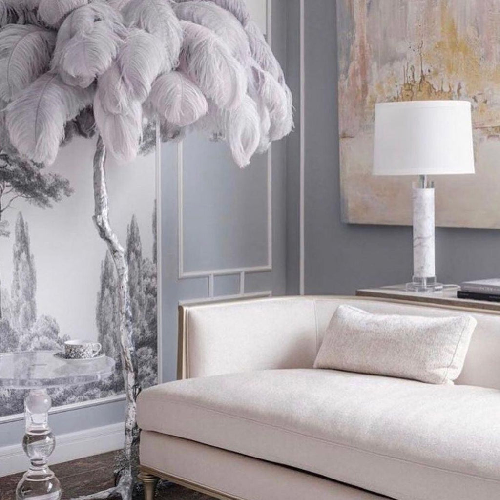 Brass Floor Lamp With Ostrich Feather Lighting Lobby