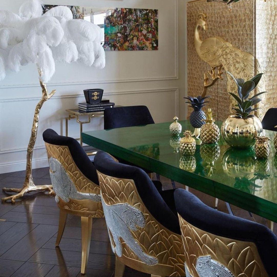 Brass Floor Lamp With Ostrich Feather Lighting Lobby