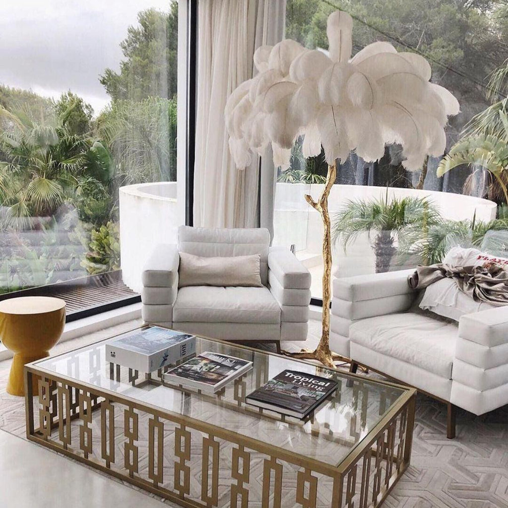 Brass Floor Lamp With Ostrich Feather Lighting Lobby