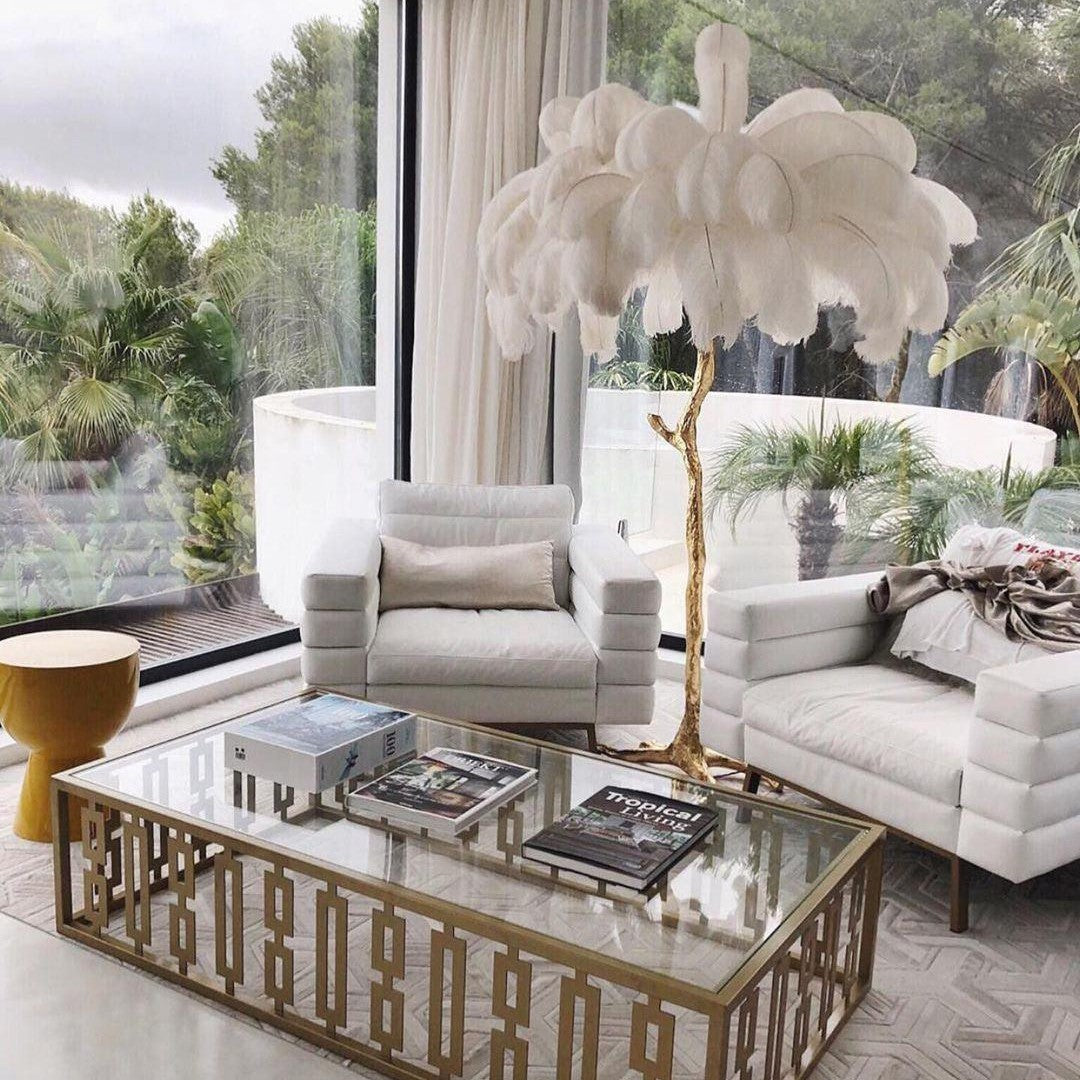 Brass Floor Lamp With Ostrich Feather Lighting Lobby