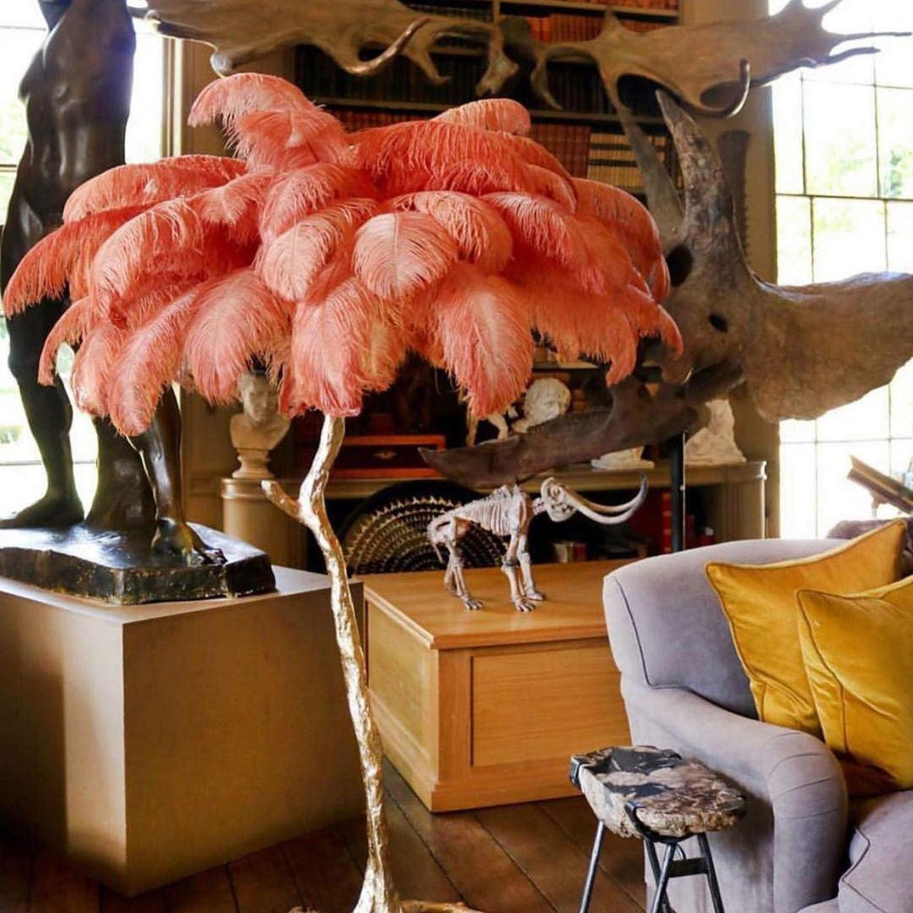 Brass Floor Lamp With Ostrich Feather Lighting Lobby