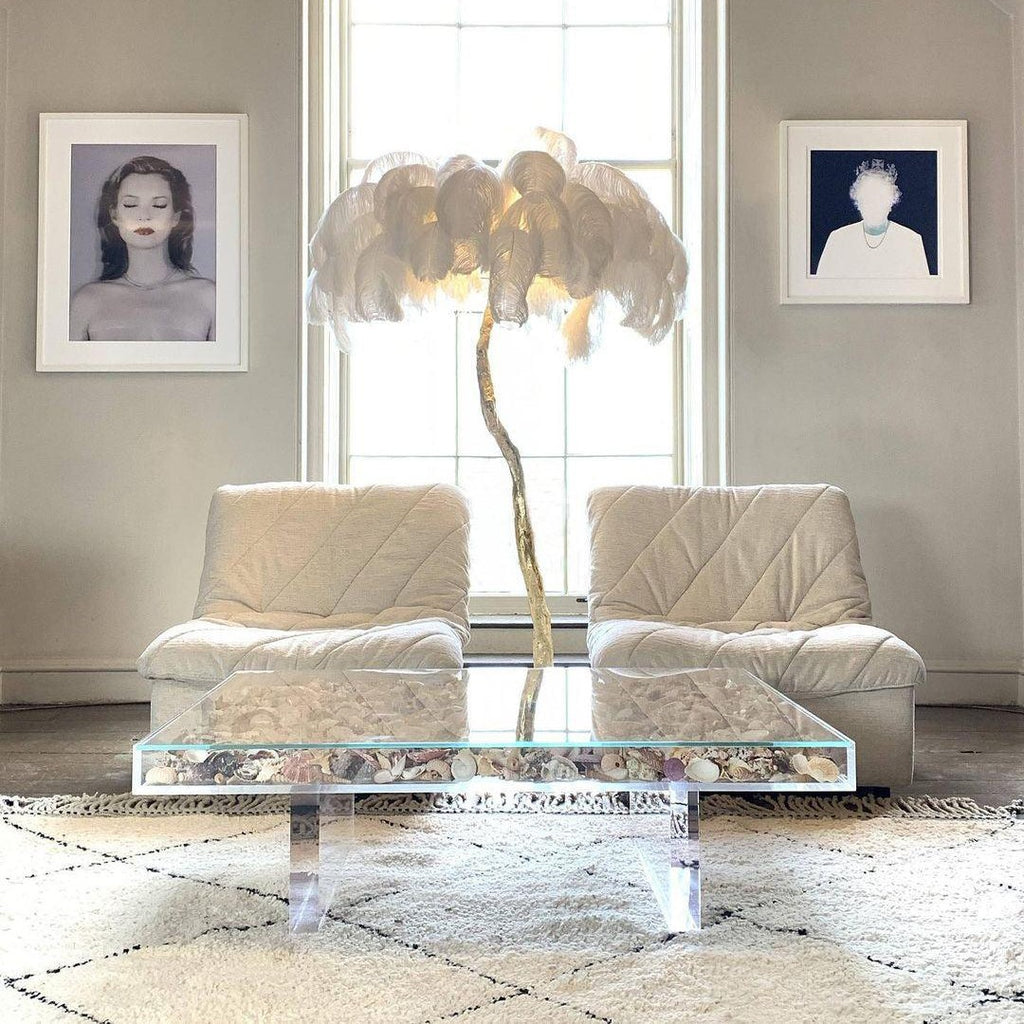 Brass Floor Lamp With Ostrich Feather Lighting Lobby