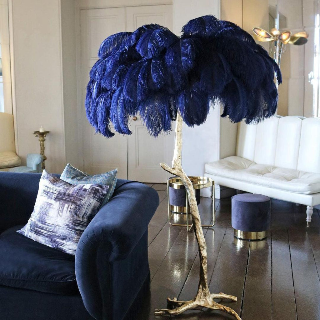 Brass Floor Lamp With Ostrich Feather Lighting Lobby
