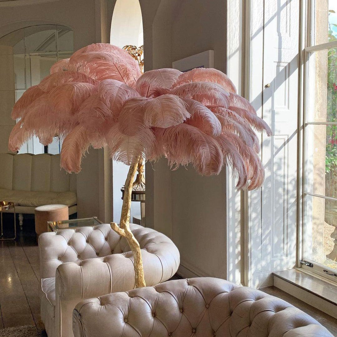 Brass Floor Lamp With Ostrich Feather Lighting Lobby
