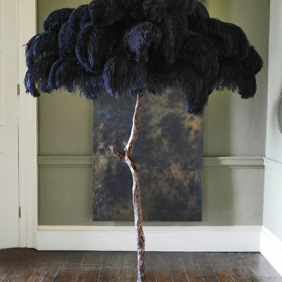 Brass Floor Lamp With Ostrich Feather Lighting Lobby