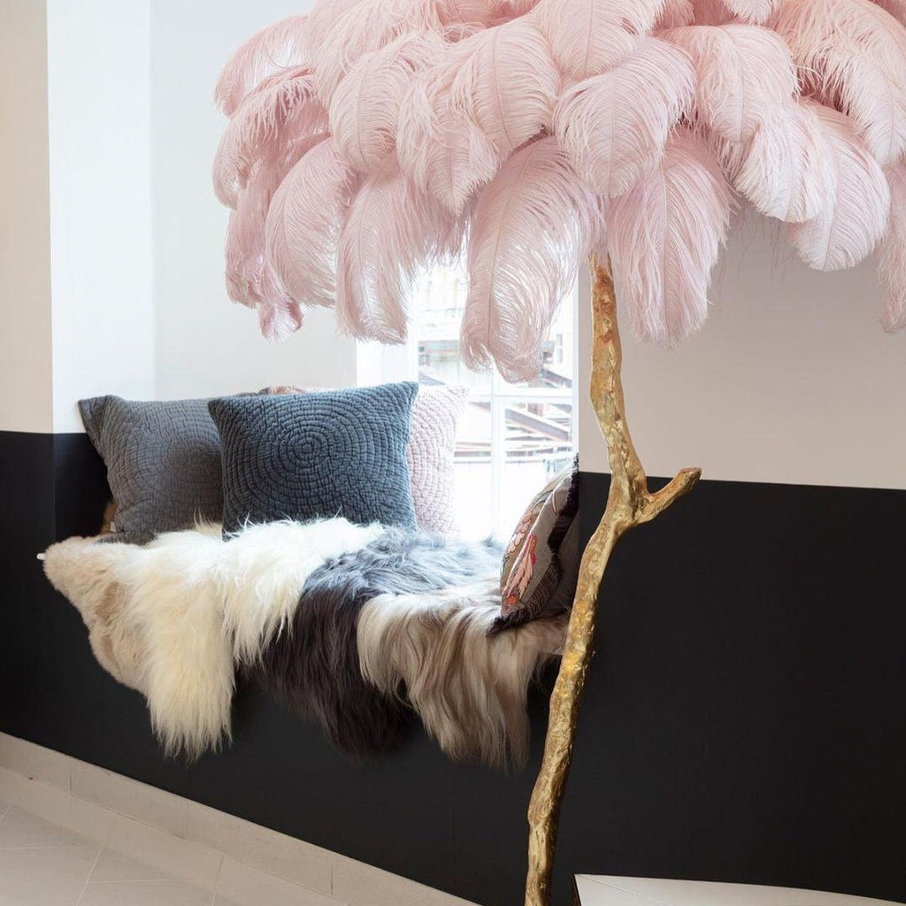 Brass Floor Lamp With Ostrich Feather Lighting Lobby