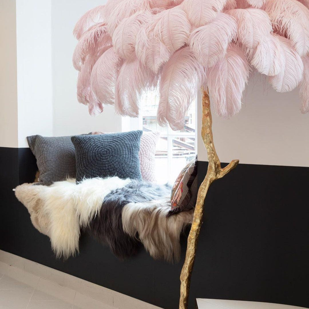 Brass Floor Lamp With Ostrich Feather Lighting Lobby