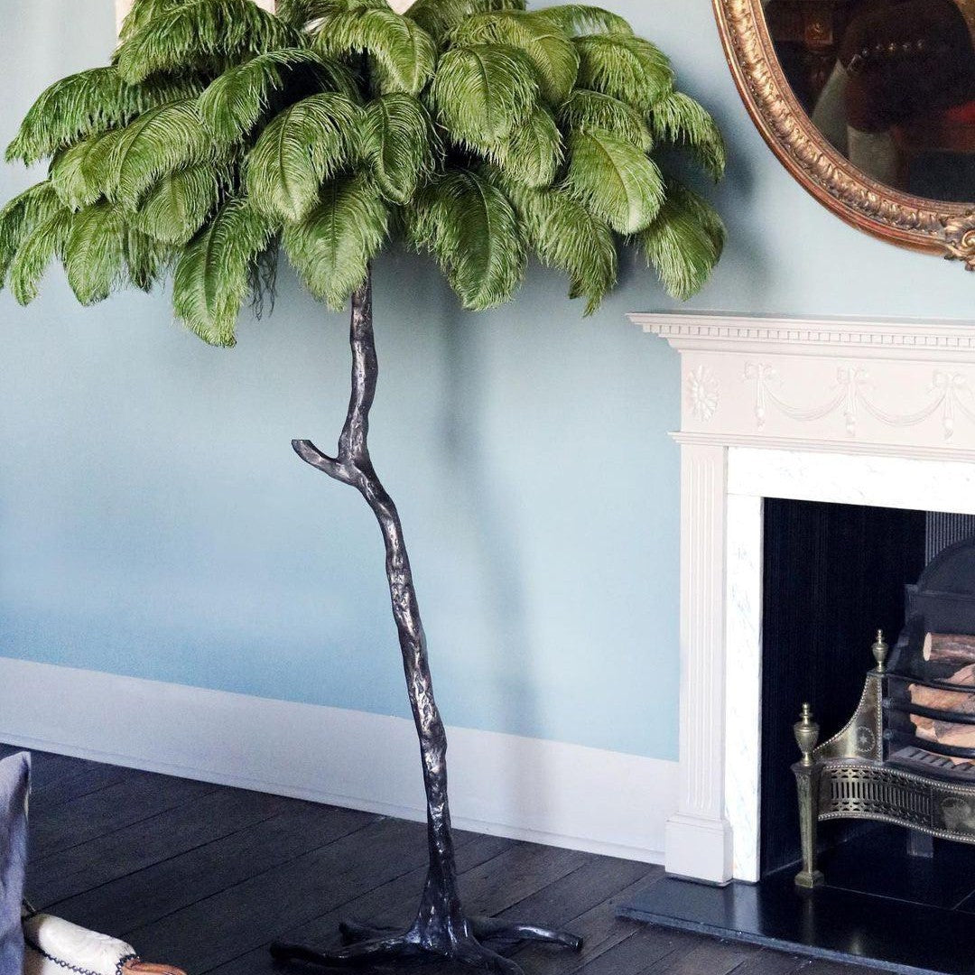 Brass Floor Lamp With Ostrich Feather Lighting Lobby