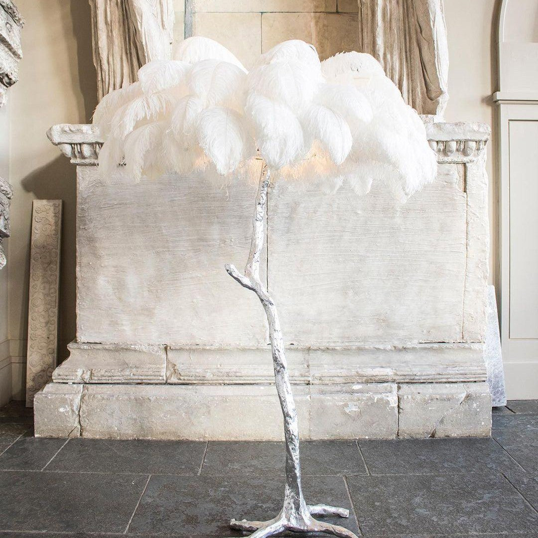 Brass Floor Lamp With Ostrich Feather Lighting Lobby