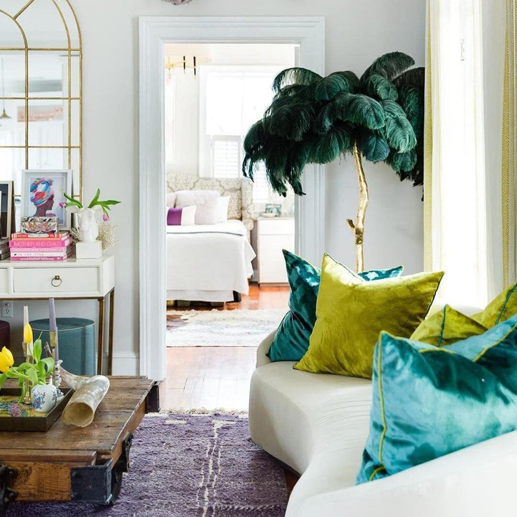 Brass Floor Lamp With Ostrich Feather Lighting Lobby